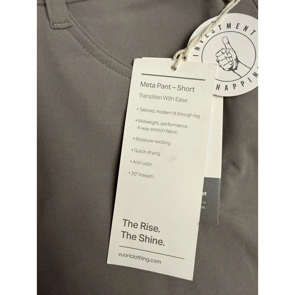 Vuori Men's Meta Pants Short Inseam 30” Size 33” Large Mocha Gray New $128 - Picture 3 of 3